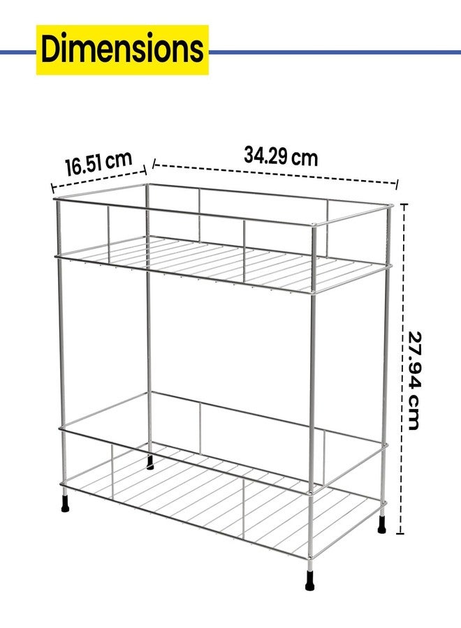Cri8Hub2-Tier Standing Spice Rack Storage Organizer, Countertop Storage Shelf Organizer for Masala Boxes Home and Kitchen (Silver), Stainless Steel - Image 3